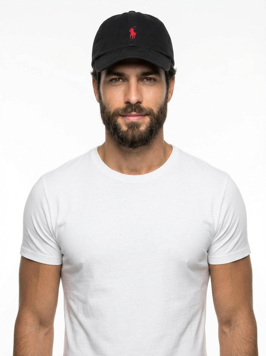 RL Classic Cap - Schwarz Kleines Pony Rot
