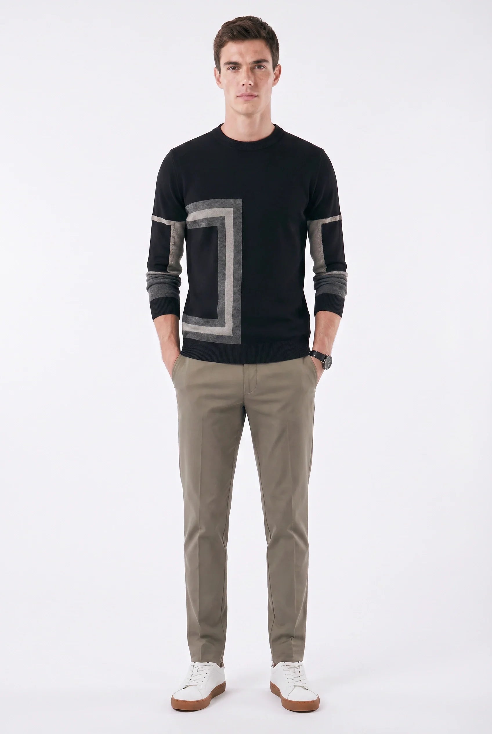 Herrenpullover Atlas mit geometrischem Muster