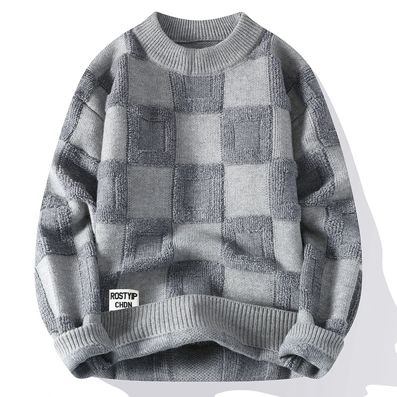 Herrenpullover mit strukturiertem Karomuster