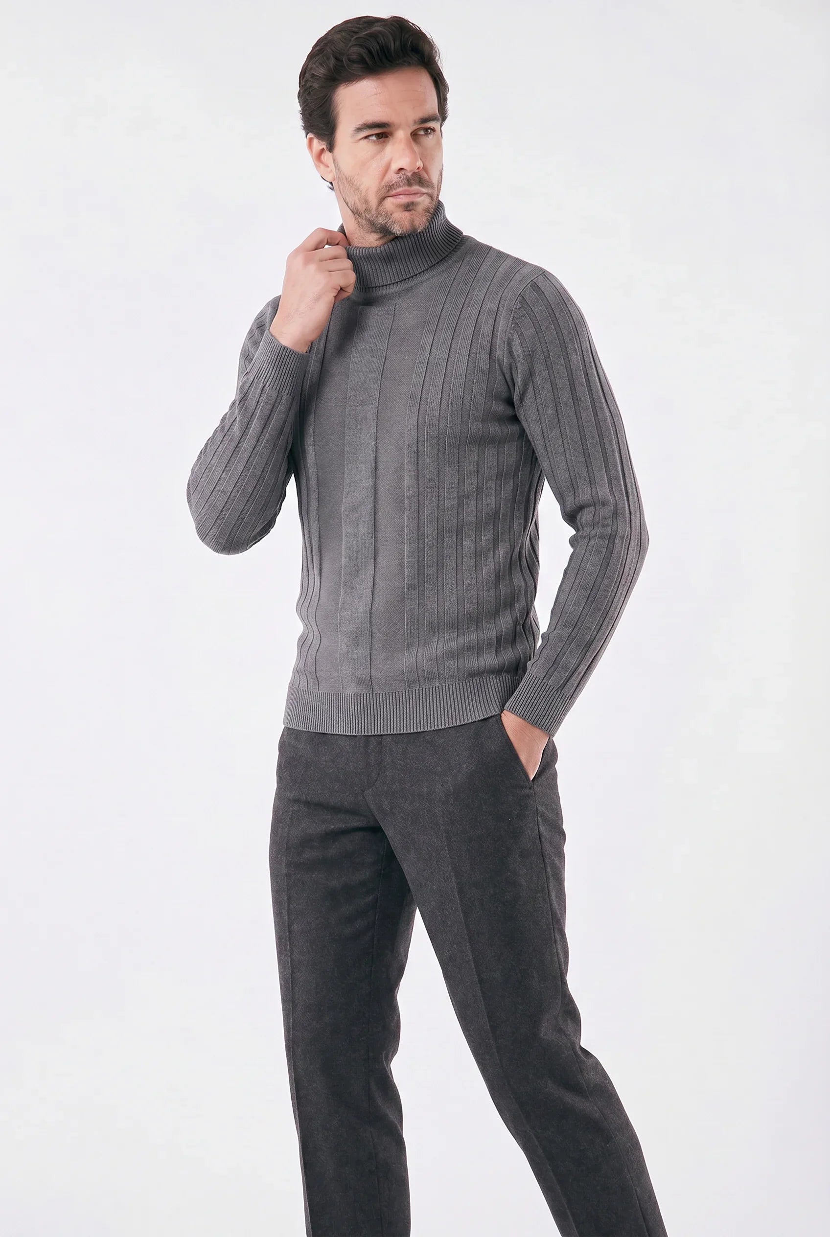 Hochkragen Pullover für Herren mit strukturiertem Schnitt