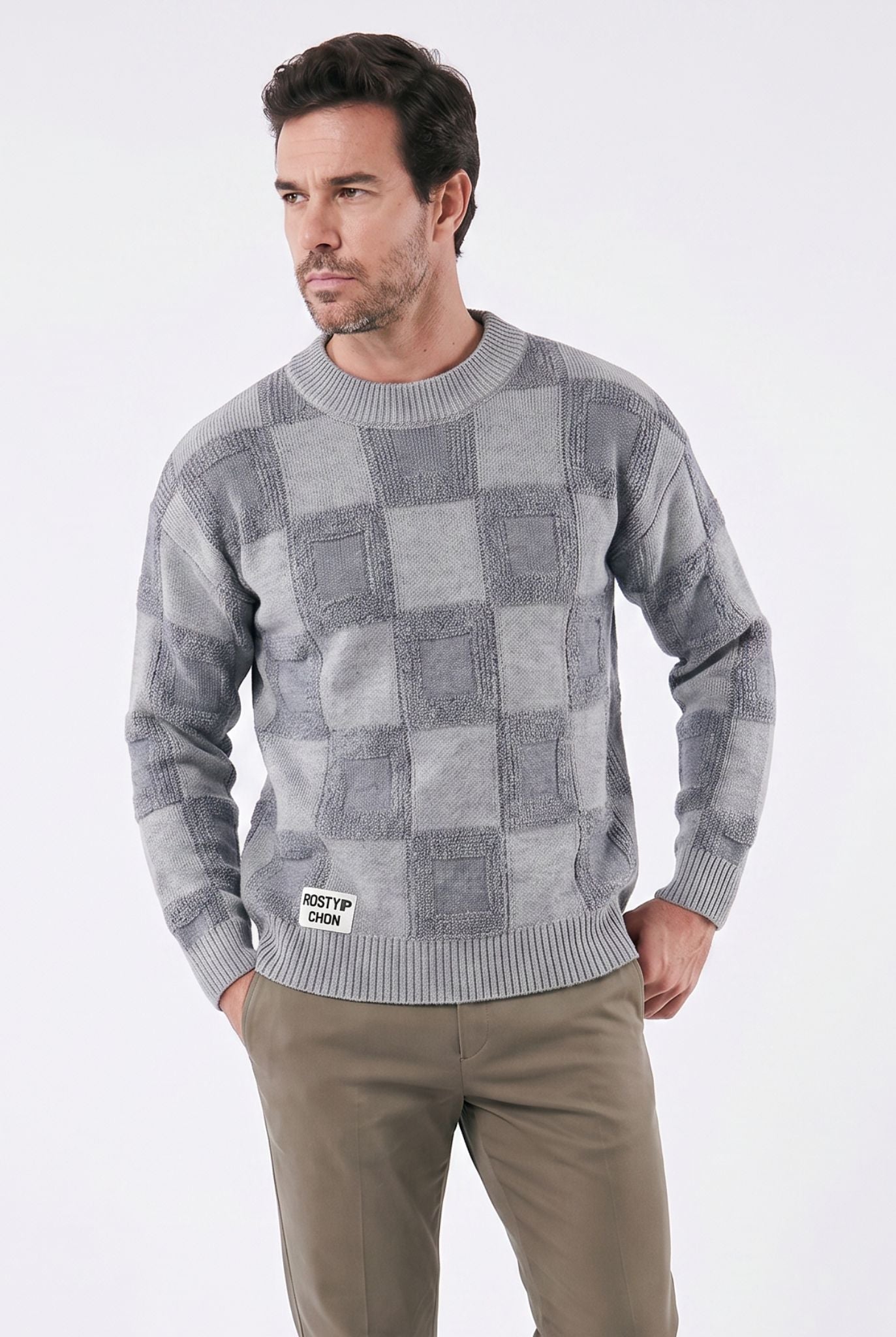 Herrenpullover mit strukturiertem Karomuster
