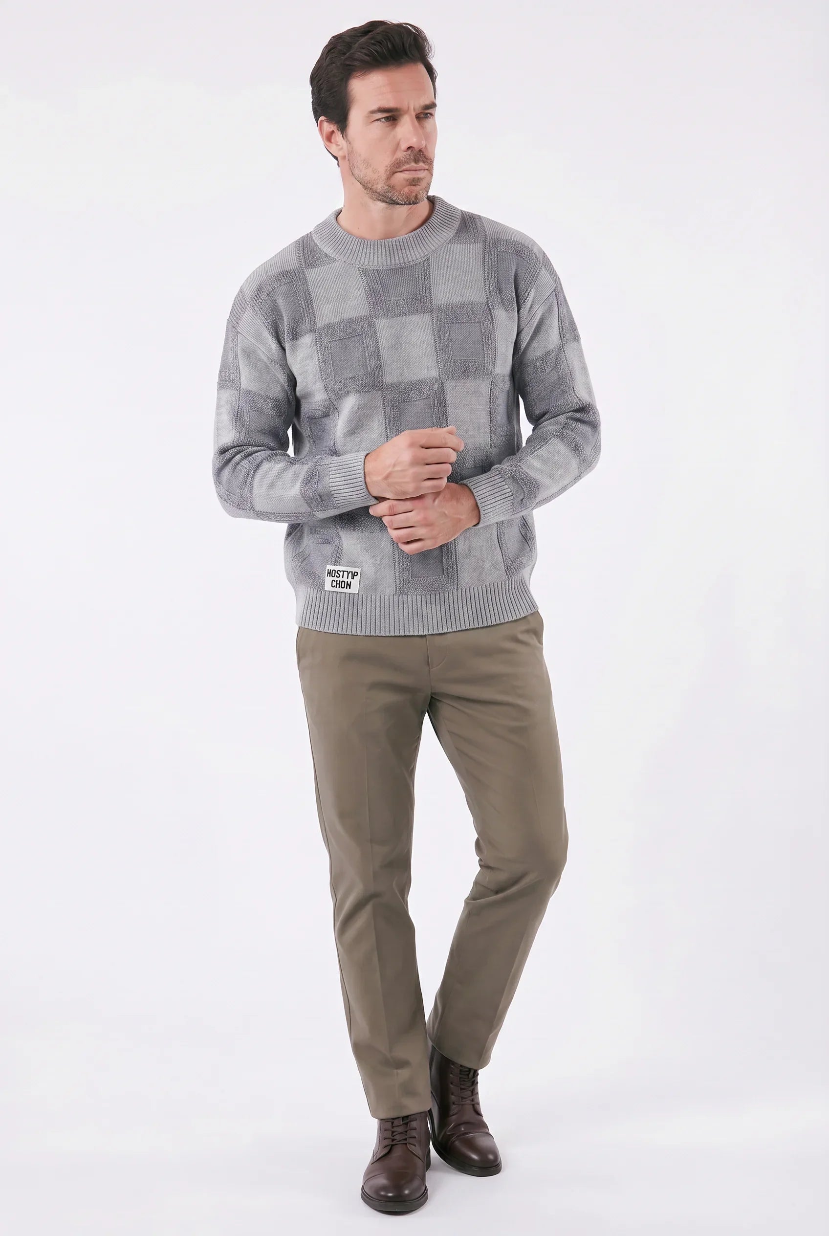 Herrenpullover mit strukturiertem Karomuster