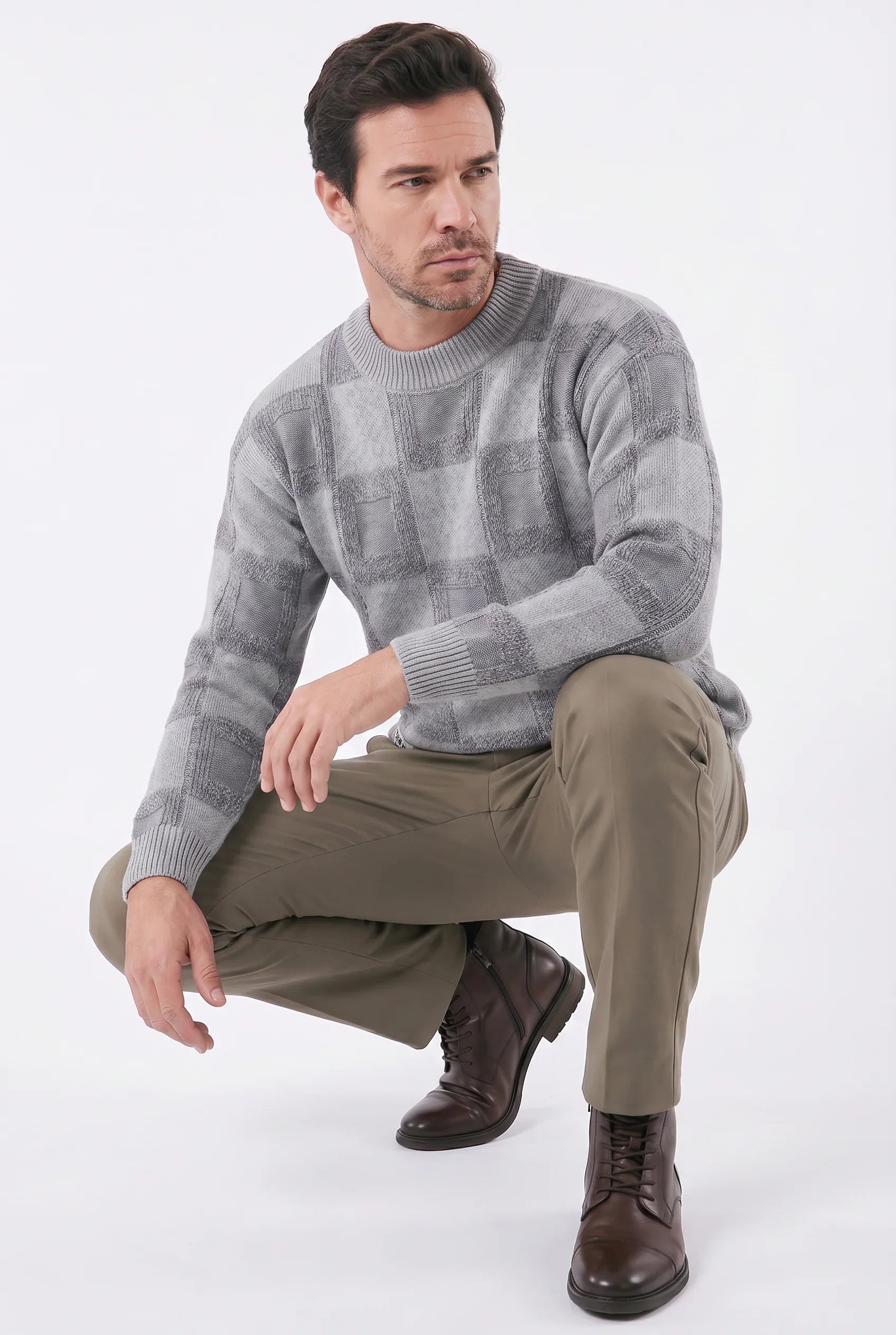Herrenpullover mit strukturiertem Karomuster