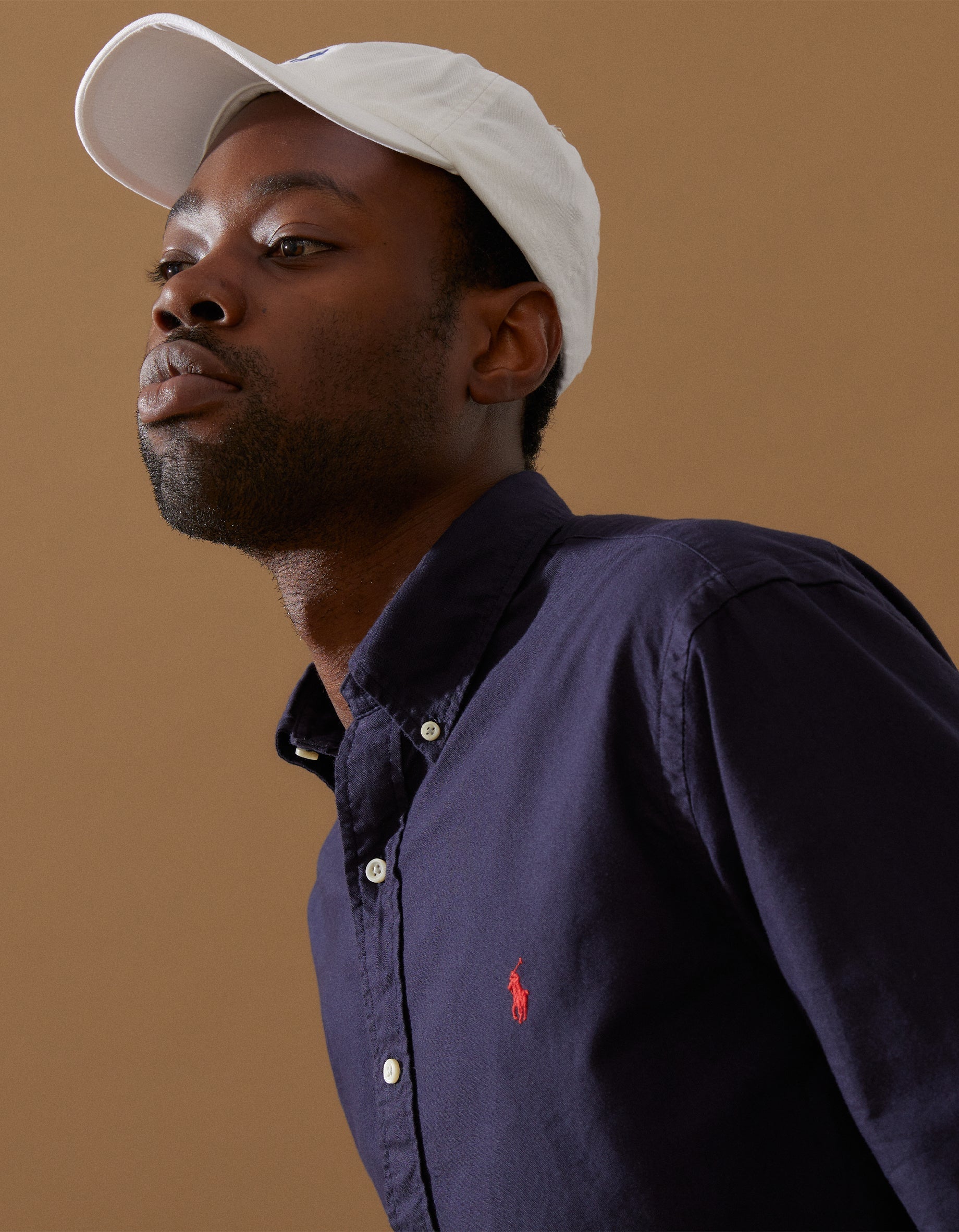 Baumwoll Chino Ball Cap - Weiß/Marlin Blau