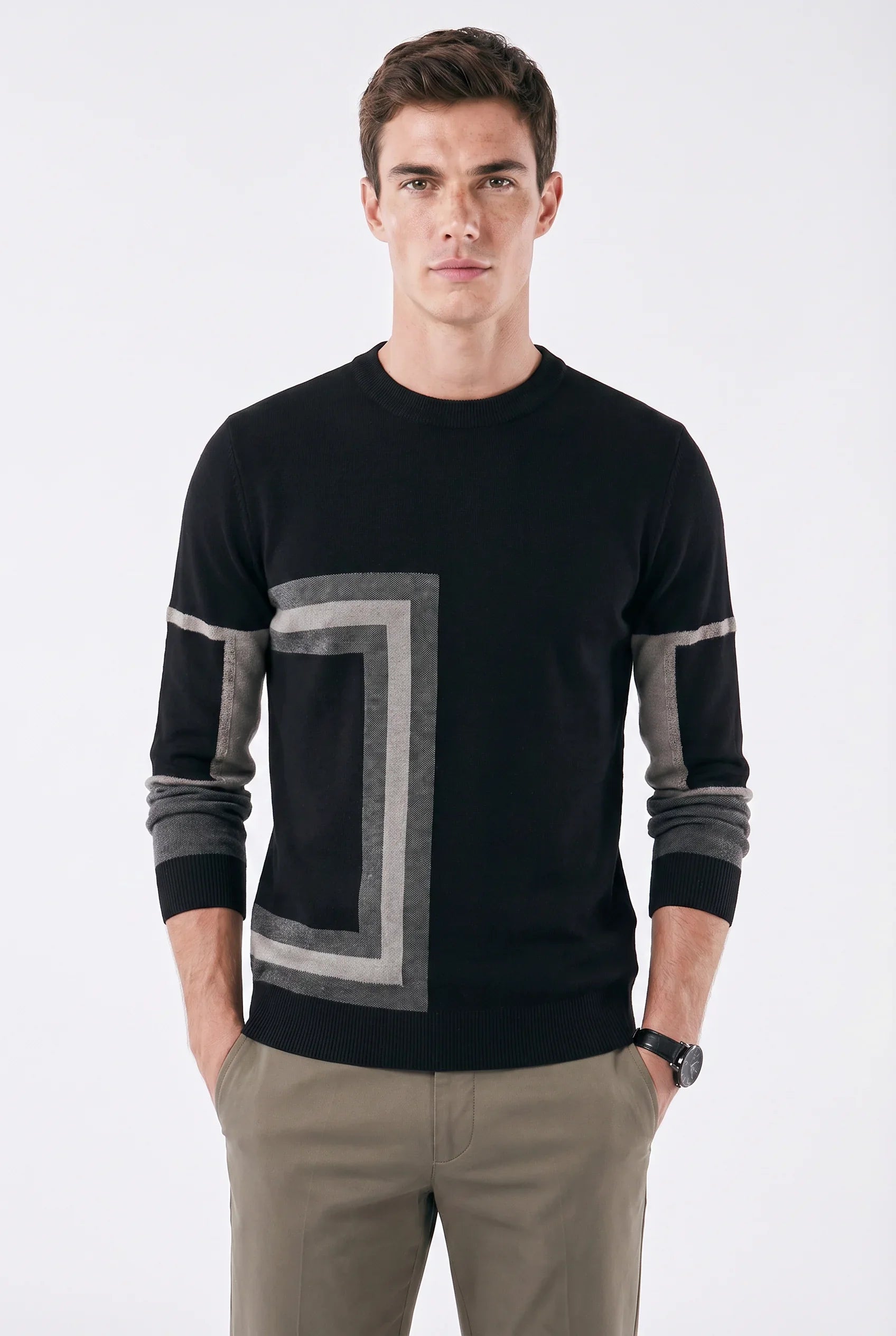 Herrenpullover Atlas mit geometrischem Muster