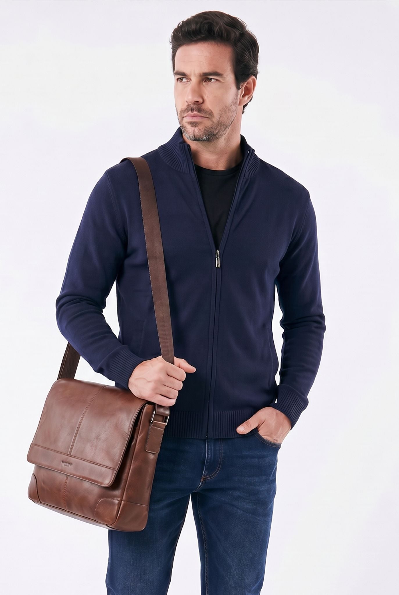 Herren Full-Zip Pullover mit Stehkragen