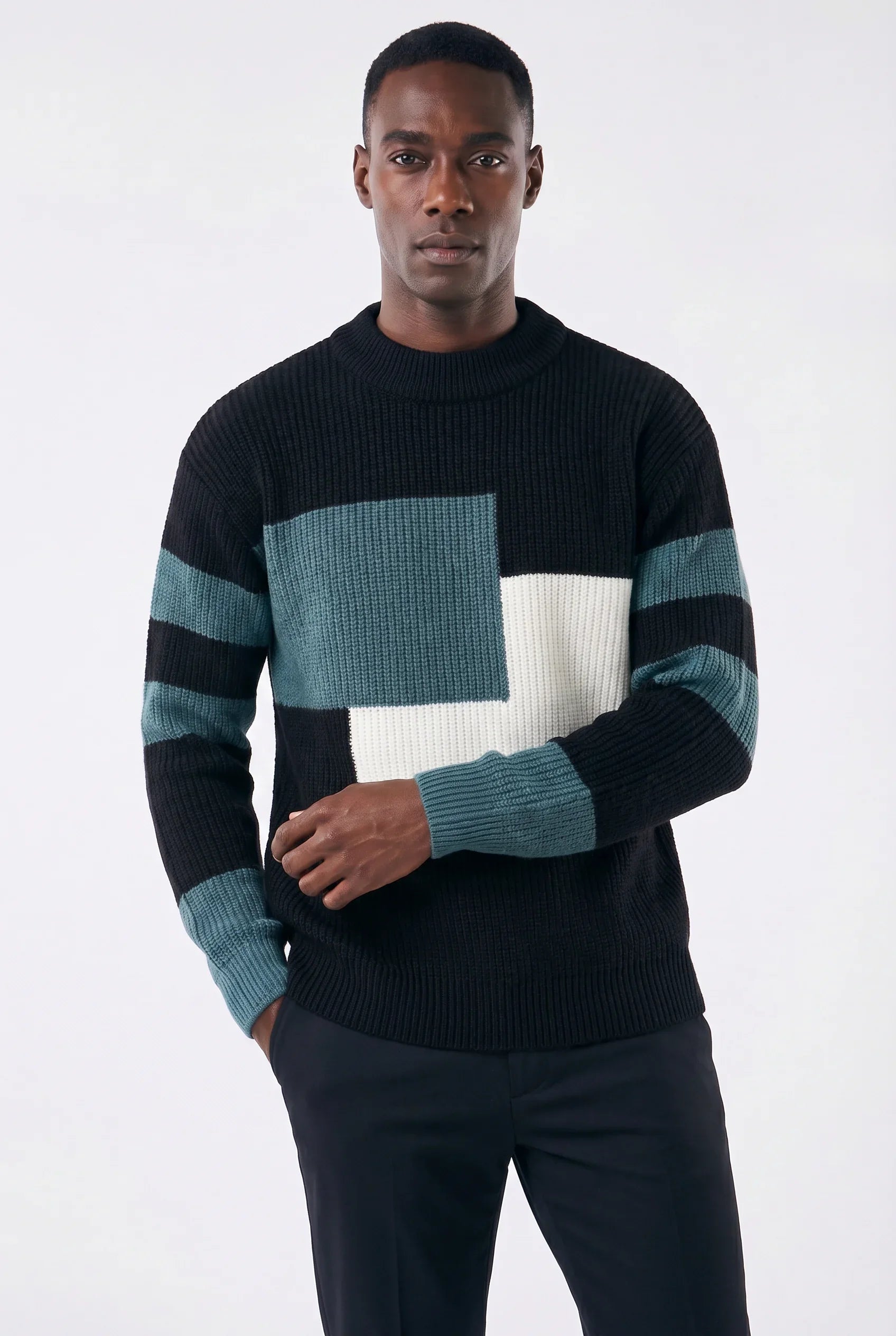 Oversized Herrenpullover mit geometrischem Rippenmuster