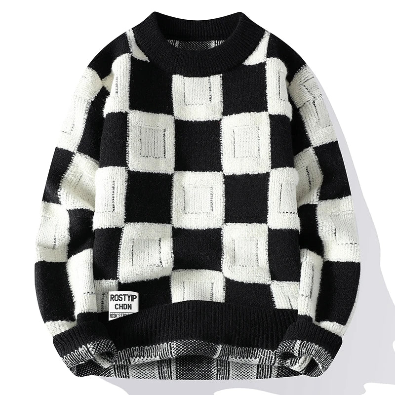 Herrenpullover mit strukturiertem Karomuster