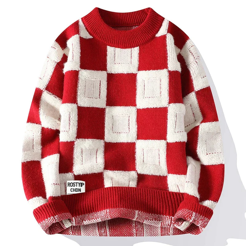 Herrenpullover mit strukturiertem Karomuster