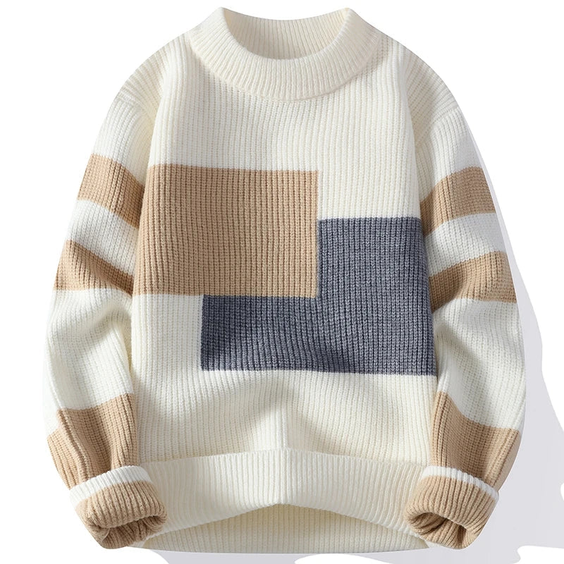 Oversized Herrenpullover mit geometrischem Rippenmuster