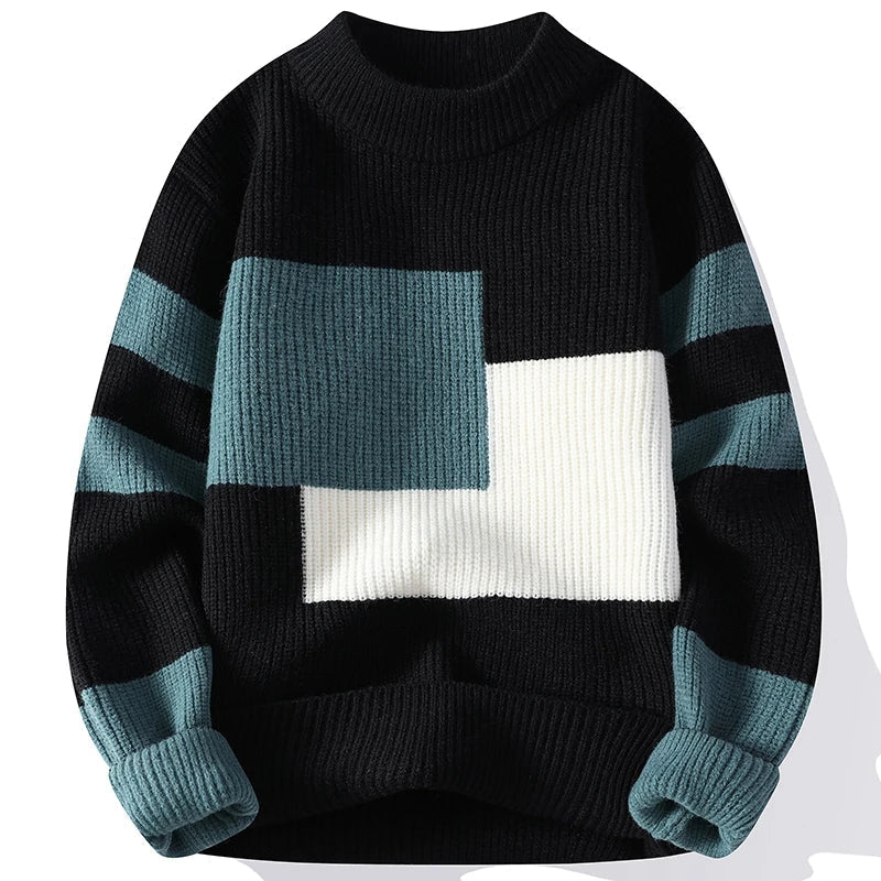 Oversized Herrenpullover mit geometrischem Rippenmuster